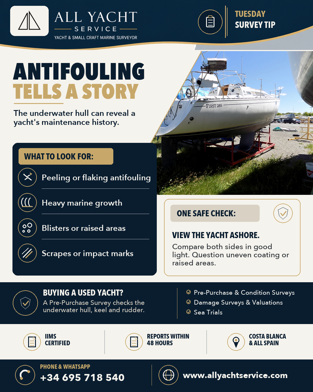 Antifouling condition and underwater hull inspection guide for used-yacht buyers by All Yacht Service