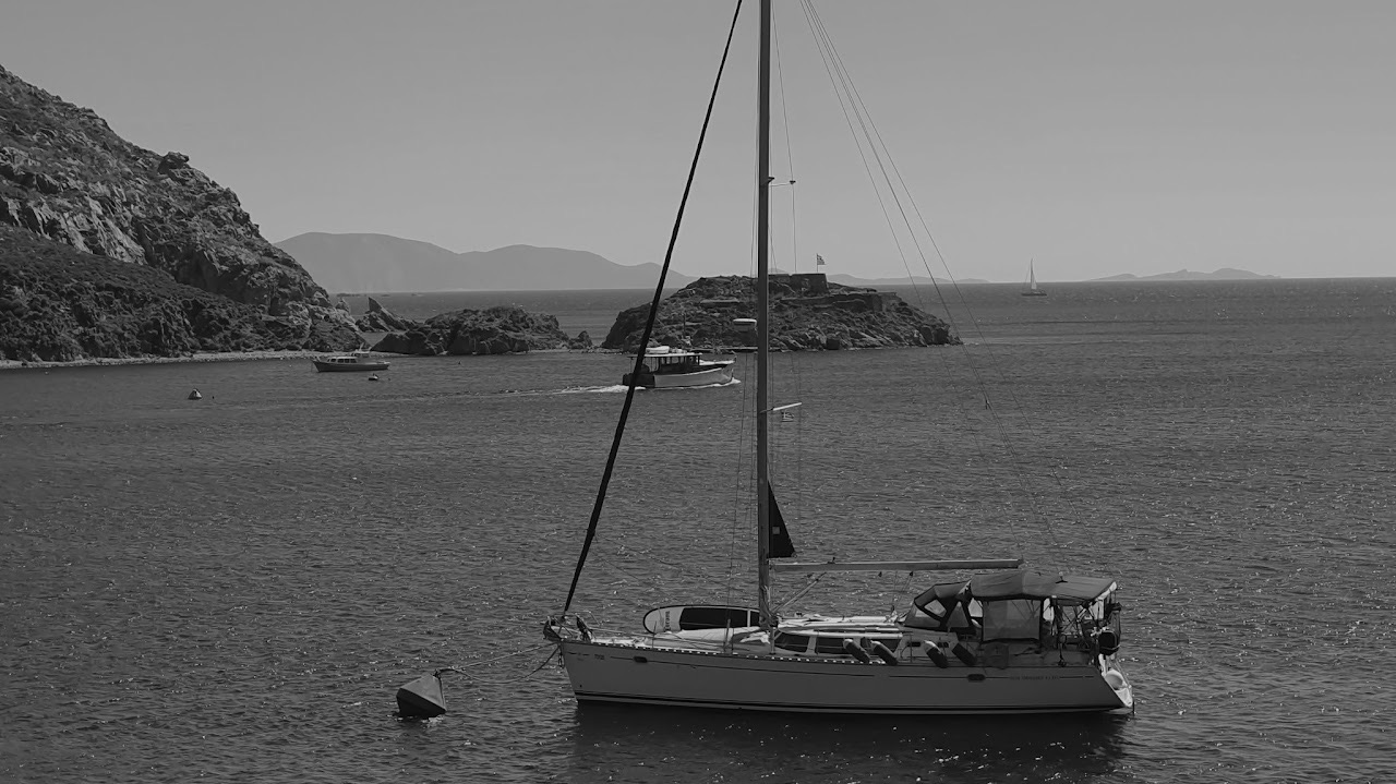 Sailing yacht anchored in a Mediterranean bay